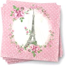 12 Guardanapos Paris Torre Eiffel Floral para Decupagem Rosa 12 Guardanapos Paris Torre Eiffel Floral para Decupagem Rosa