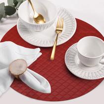 12 Jogo Americano Redondo Vermelho Matelasse Impermeável Pvc