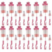 12 Kits de Escovas para Limpeza de Mamadeira e Bico Higienização Esponja Buba Rosa
