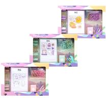 12 Kits Escritório Com Bloco de Anotações Grampeador Clipes