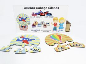 12 Kits Quebra Cabeça Educativo Silabas Transporte Madeira - Mega Impress
