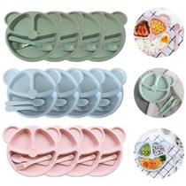 12 Kits Refeição Infantil Prato Urso Divisórias e Talheres