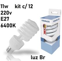 12 Lâmpadas Fluorescente 11W 220V 6400K Espiral E27 Branca