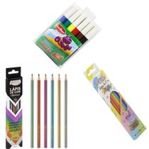 12 Lápis de Cor BRW (6 Metálico+6 Pastel) + 6 Hidrograficas