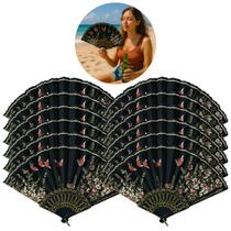 12 Leques Decorativo com Borboletas e Flores Estilo Oriental