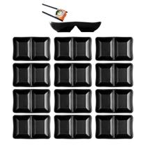 12 Molheiras Dupla Bipartida Melamina Preto p/ Molho Shoyu