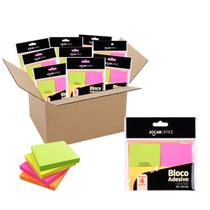 12 Pacotes Bloco Adesivo Neon 38x50mm 4 Cores Jocar Office Anotação Recado