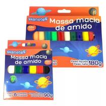 12 Pacotes de Massinha de Amido Massa de Modelar Atacado Escola 12 e 6 Cores 180g Massinha Escolar