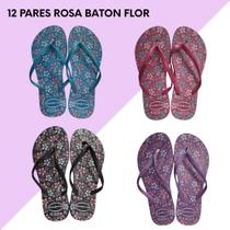 12 Pares Chinelos Femininos Rosa Baton Margarida 12 Pares Chinelos Femininos Rosa Baton Margarida