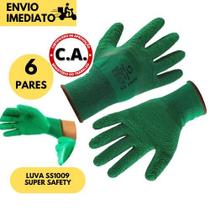 12 Pares Luva de Proteção 1009 SuperSafety Antiderrapante com Látex para Uso Profissional e Doméstic