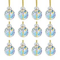 12 PCes Cristal Vidro Bolas de Natal Ornamentos, 0.87 "Mini AB Color Prism Ball Christmas Tree Decorations, Limpeza de Ornamento de Cristal Suspenso para Decoração de Casa de Festa de Casamento de Natal (AB)
