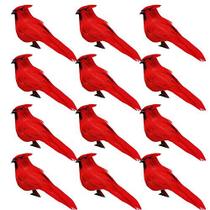 12 pcs artificial vermelho cardinal pássaros com clip-5.0 polegadas de Natal Cardinal Birds clipe para decorações de enfeites de árvore de Natal, artes e ofícios (barata preta)