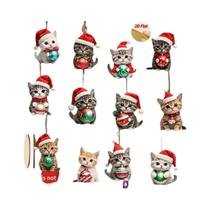 12 Peças De Decorações De Natal Para Árvore De Gatos, Placas Elegantes De Madeira 2D Para Decoração