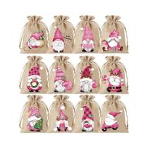 12 Peças De Sacos De Presente De Linho Com Cordão De 13x18cm Para Natal, Joias E Festas, Com Padrões