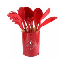 12 Peças Utensílios Silicone e Madeira Luxo Durável Vermelho 12 Peças Utensílios Silicone e Madeira Luxo Durável Vermelho