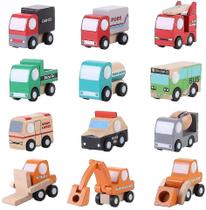 12 Peças Veículo de Madeira Set Criança Desenho Animado Carro de brinquedo cedo Edu