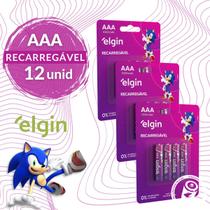 12 Pilhas Elgin AAA 1000mah Recarregável 3 Cartelas C/ 4 Unidades