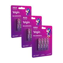 12 Pilhas Elgin AAA 1000mah Recarregável 3 Cartelas C/ 4 Unidades