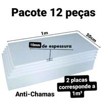 12 placas de isopor eps antichamas 10mm, tamanho 100 x 50cm