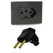 12 Plug Macho 2 Pinos 10a 90 Graus Preto + 12 Tomada Embutir 3 Pinos 10a Ebony Margirius