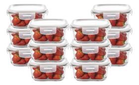 12 Pote Hermético de Vidro Quadrado Com Tampa 520ml Alimentos 12 Pote Hermético de Vidro Quadrado Com Tampa 520ml Alimentos
