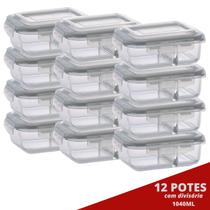 12 Pote Retangular 1040ML c/ Divisória e Tampa Marmita Lancheira