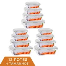 12 Pote Vidro Retangular 370ml+640ml+1040ml+1520ml 4 Modelos