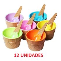 12 Potes De Sobremesa Casquinha De Sorvete com Colher 12 Potes De Sobremesa Casquinha De Sorvete com Colher