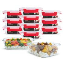 12 Potes Hermético Vidro Travas Premium Marmitas Fit 640ml