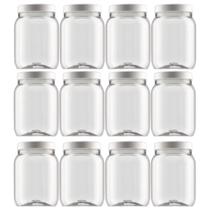 12 Potes Mantimentos Plastico 1lt Tampa Branca Transparente