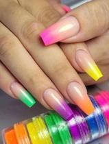 12 Potinhos Pó Neon Glitter Fino Decoração Unhas Nail Art