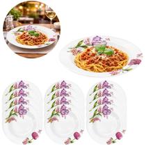 12 Pratos de Melamina 22,7cm para Casa Restaurante Branco Floral