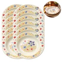 12 Pratos Fundo Melamina Floral 25cm Uso Restaurante