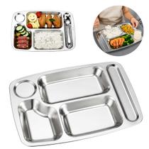 12 Pratos Inox 5 Divisórias Para Servir Alimentos 35cm