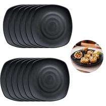 12 Pratos Melamina Quadrado Preto Oriental Restaurante Hotel 22,5cm