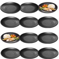 12 Pratos Oriental Preto Melamina 22cm Restaurante Japones