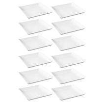 12 Pratos Quadrados Brancos Grandes Plástico 21cm Lanchonete