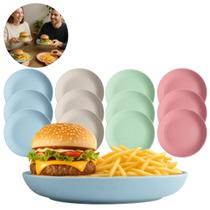 12 Pratos Raso Ecológico De Bambú Resistente Buffet 20cm
