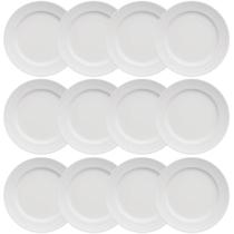 12 Pratos Rasos 26,5cm Porcelana Germer Chevron Branco Redondo Mesa Posta