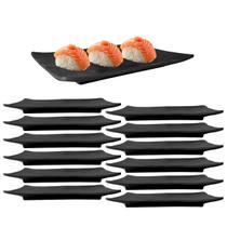12 Pratos Retangular Raso Oriental em Melamina Preto 20cm
