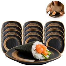 12 Pratos Sushi Japonês Melamina Preto 18cm Quadrado
