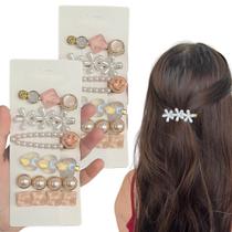 12 Presilha Clip Cabelo Pérolas Flor Prendedor Grampo Penteado Praia