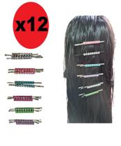 12 Presilhas Grampo De Metal E Strass Para Cabelo Colorido