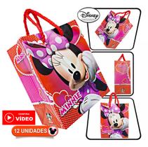 12 Sacolinhas Festa Lembrancinha Minnie Disney - Plástico com Alça de Cordão - Wei