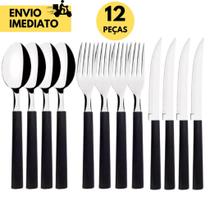 12 Talheres de Inox Cabo Preto 4 Facas 4 Colheres 4 Garfos uso Residencial Restaurante Hotel Padaria 12 Talheres de Inox Cabo Preto 4 Facas 4 Colheres 4 Garfos uso Residencial Restaurante Hotel Padaria