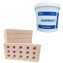 12 Tijolos Refratário C/ Encaixe + Massa Refratária 5Kg