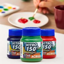 12 Tintas Vitro 150 de 37ml Acrilex para Vidro e Porcelana - Kit com 12UN