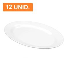 12 Travessa Melamina 26,5cm Oval Resistente Bandeja Petiscos