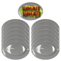 12 Travessas em Melamina Prato Oval 25cm Cinza Porções