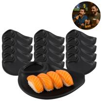 12 Travessas Gota Preta com Molheira em Melamina 21,5cm 12 Travessas Gota Preta com Molheira em Melamina 21,5cm